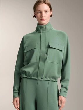 Oysho Cropped Piqué Utility Jacket - Olive Green (Size S) - LIKE NEW